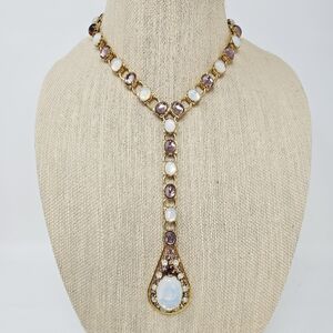 Vintage Goldtone Moonstone Amethyst Necklace